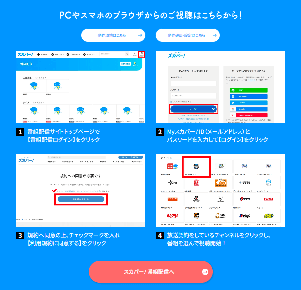 スカパー番組配信の視聴手順