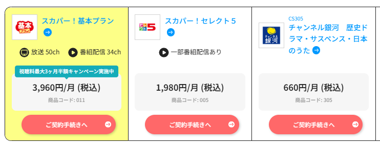 チャンネル銀河はスカパーセレクト5・10で料金を安くできる