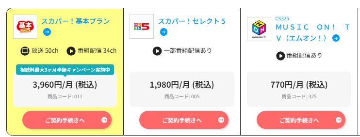 エムオンはスカパーセレクト5・10で料金を安くできる