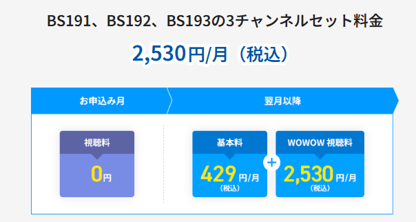 スカパーのWOWOW料金