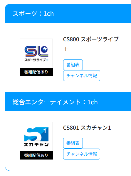 スカパーサッカーセットはスポーツライブプラスとスカチャン1が視聴可能